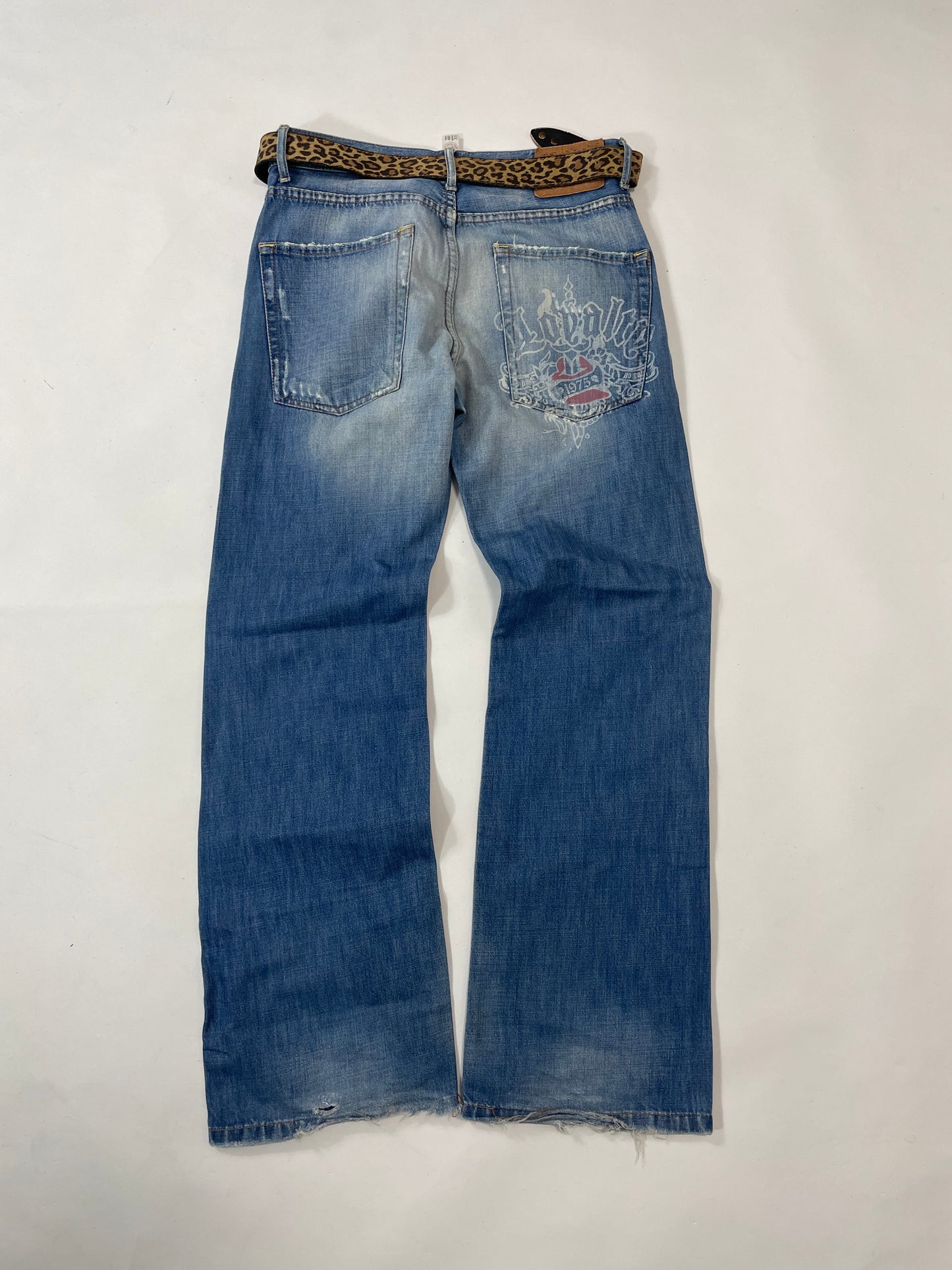 Vintage printed design straight blue denim pants - RETRORAIMENTS