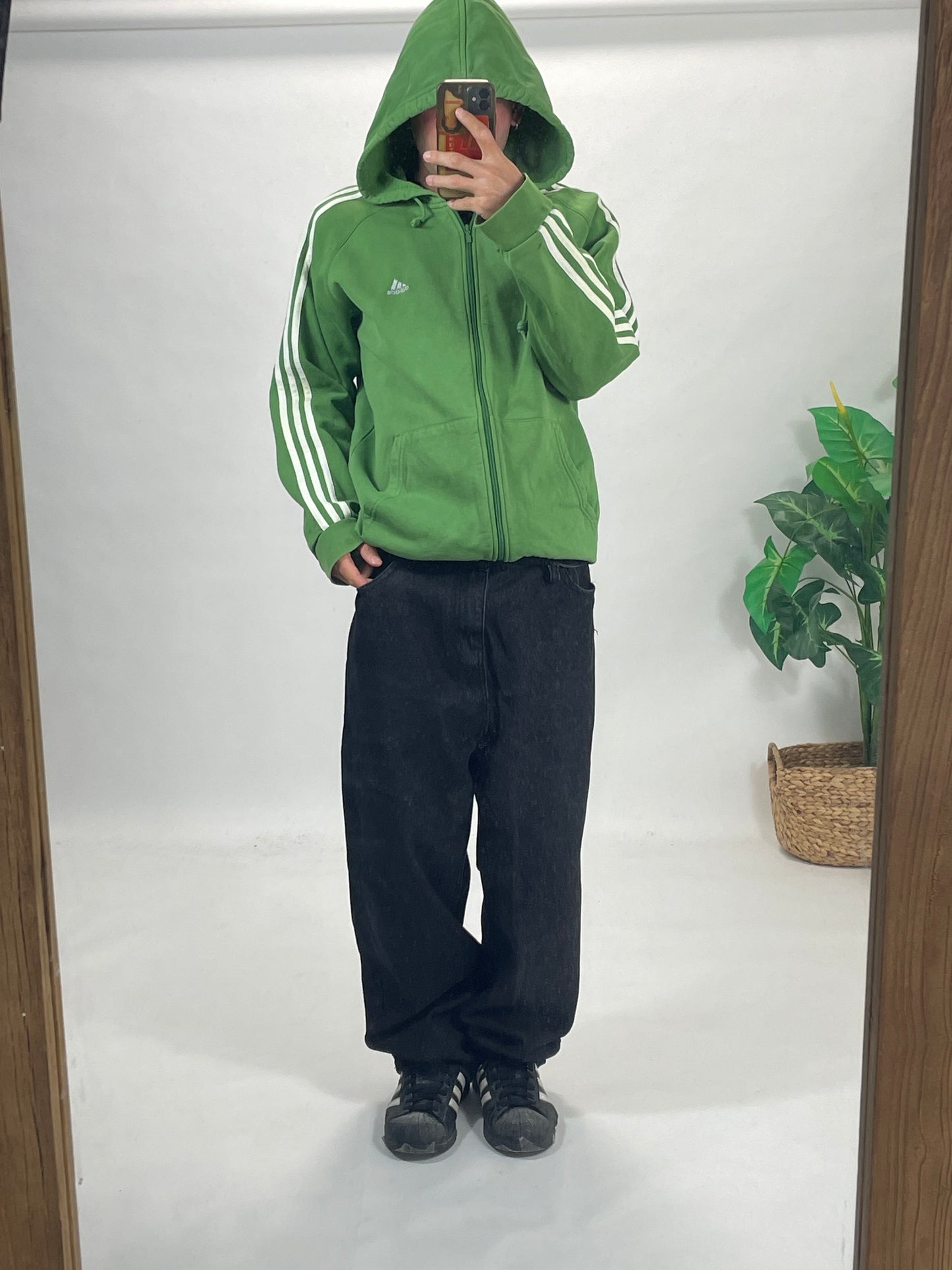 Adidas baggy green zip 3 stripes hoodie - RETRORAIMENTS