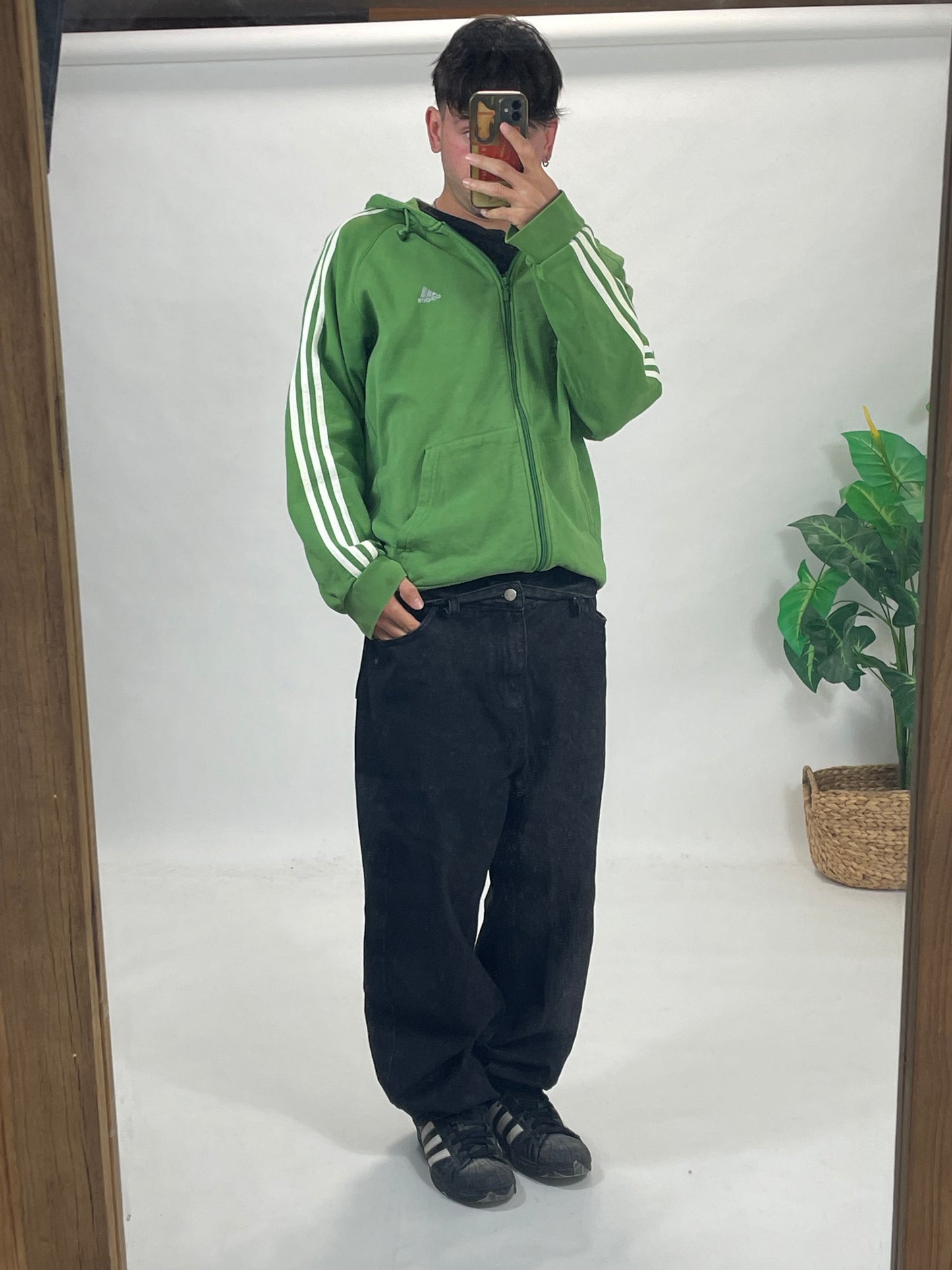 Adidas baggy green zip 3 stripes hoodie - RETRORAIMENTS