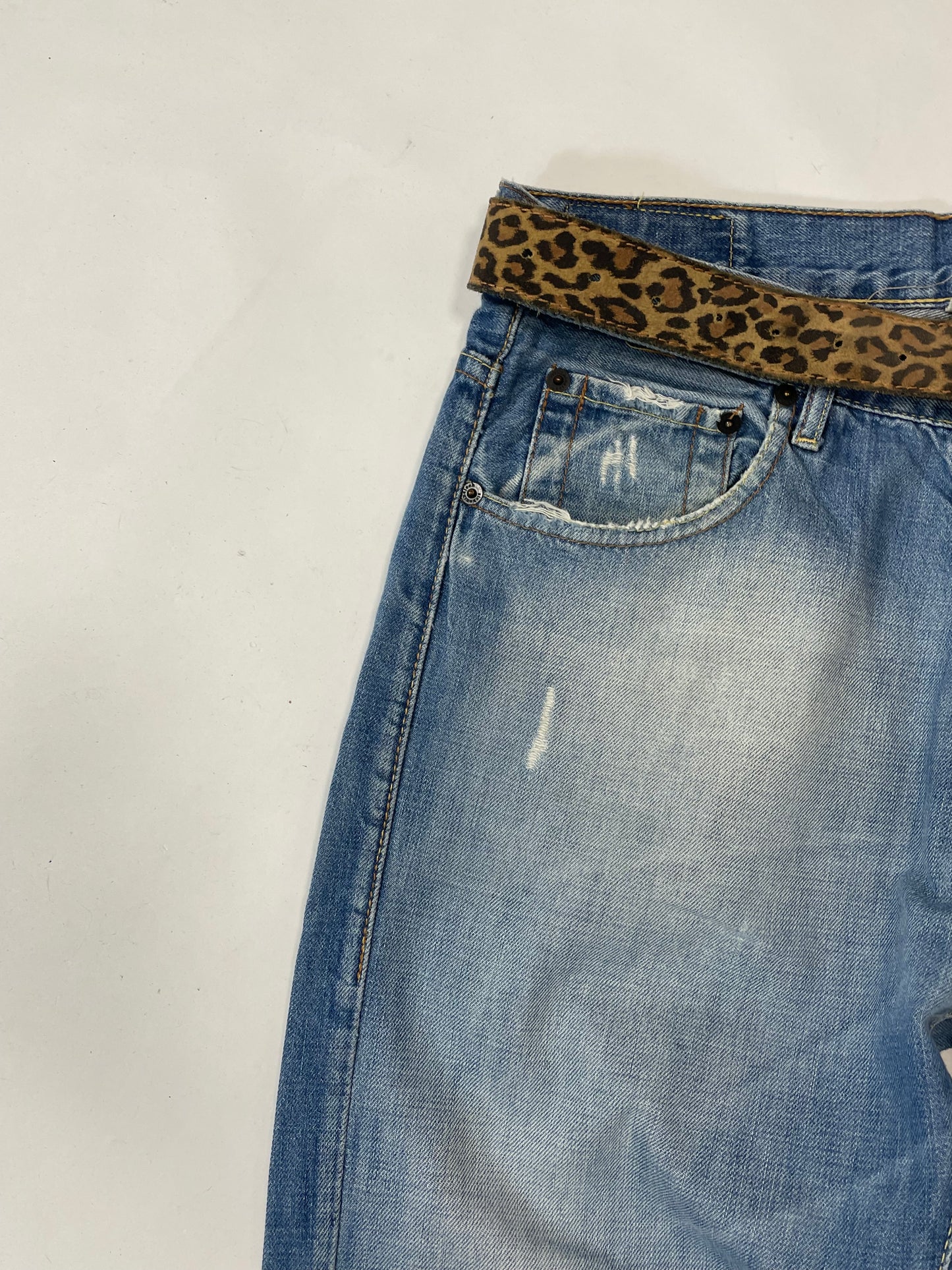 Vintage printed design straight blue denim pants - RETRORAIMENTS