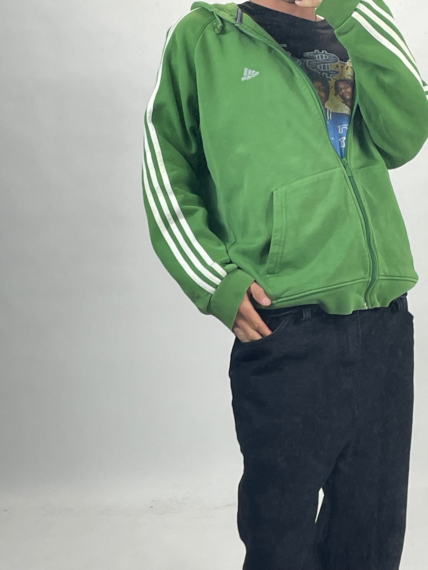 Adidas baggy green zip 3 stripes hoodie - RETRORAIMENTS