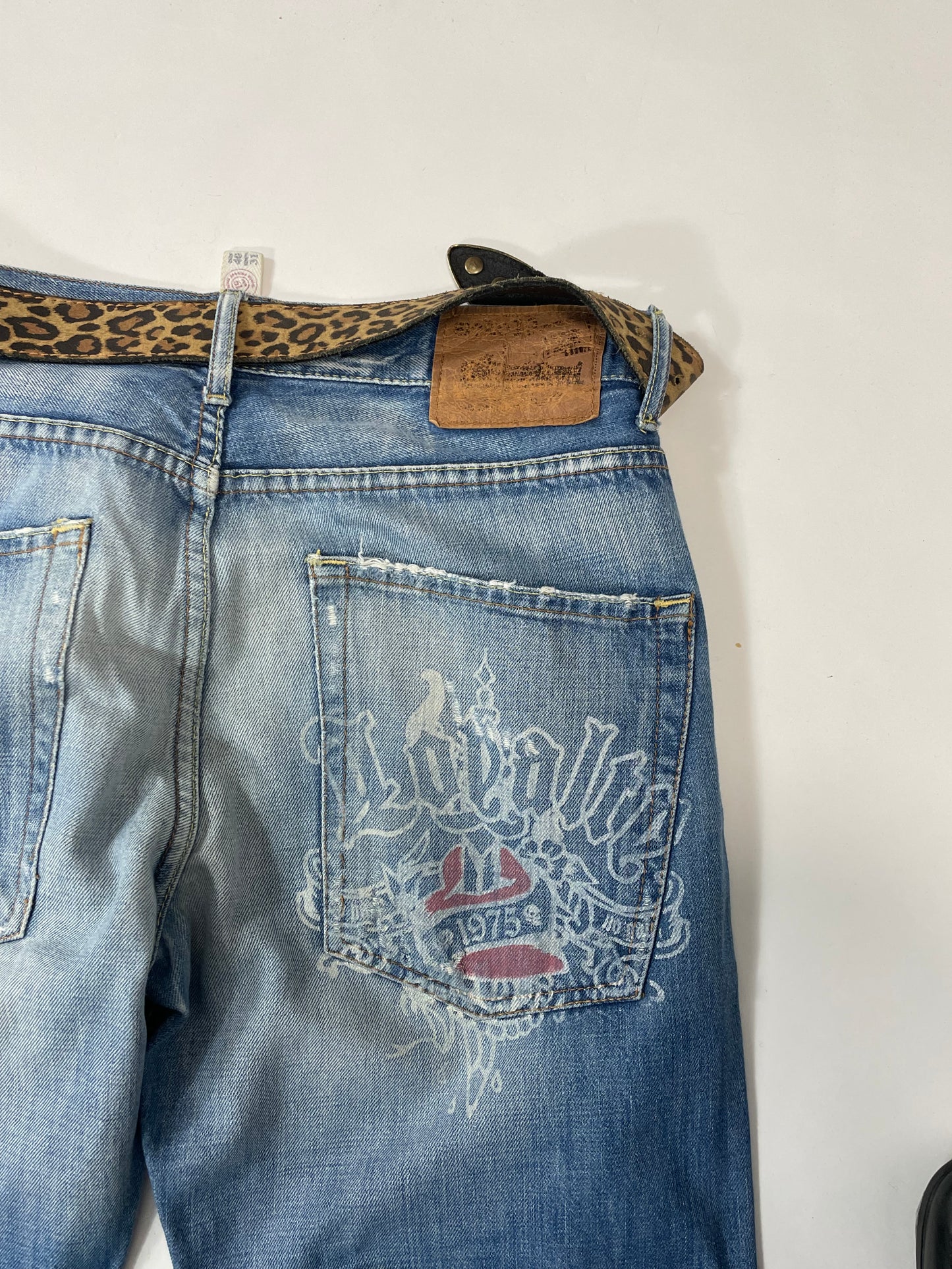 Vintage printed design straight blue denim pants - RETRORAIMENTS