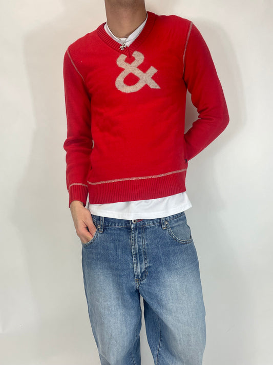 Red and Grey Dolce & Gabbana Logo Sweater