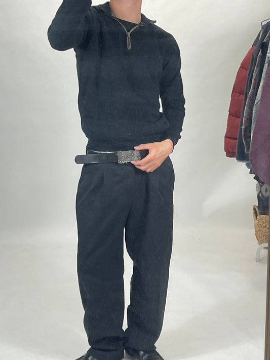 Massimo dutti vintage navy blue half zip sweater - RETRORAIMENTS