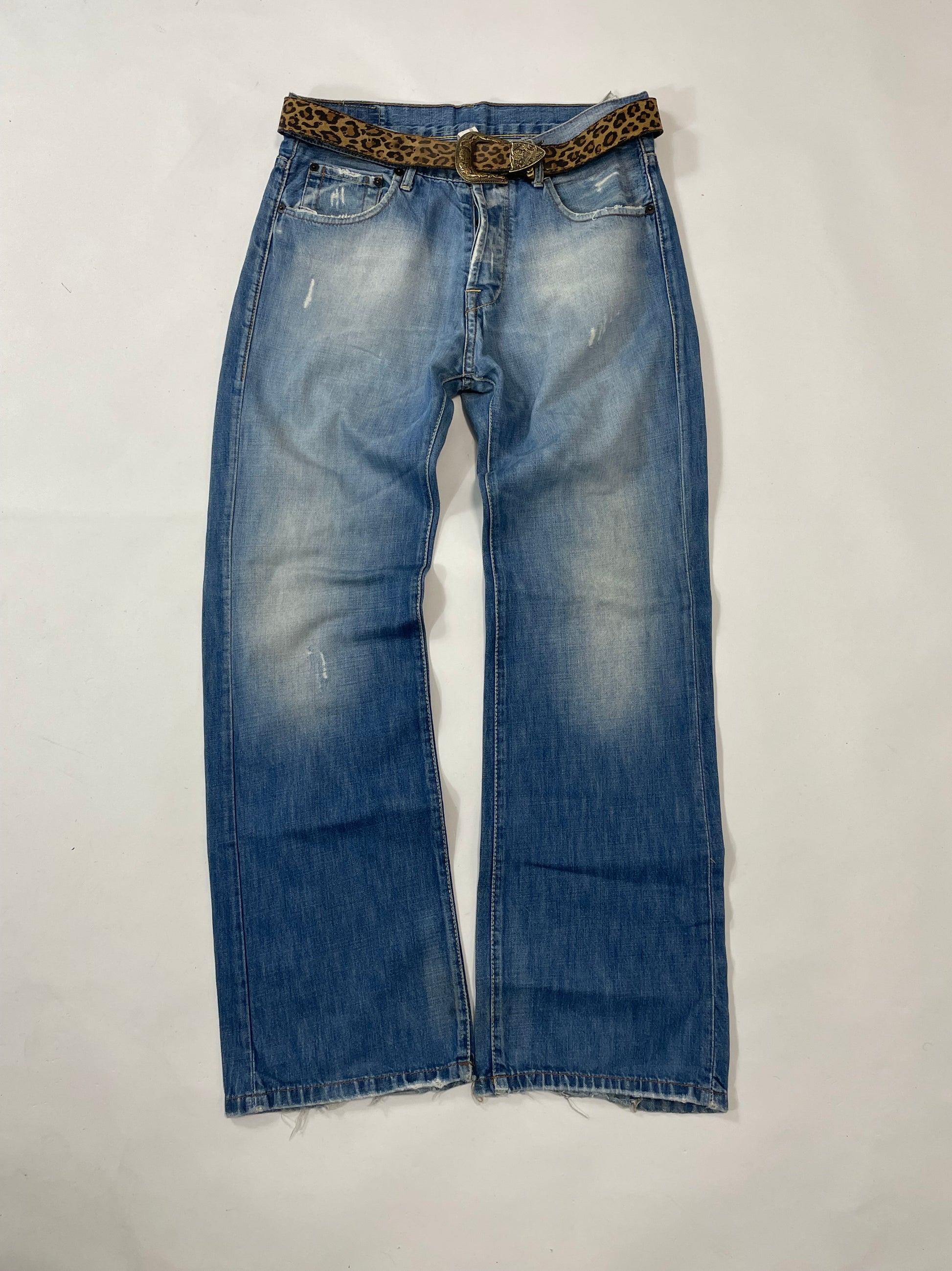 Vintage printed design straight blue denim pants - RETRORAIMENTS