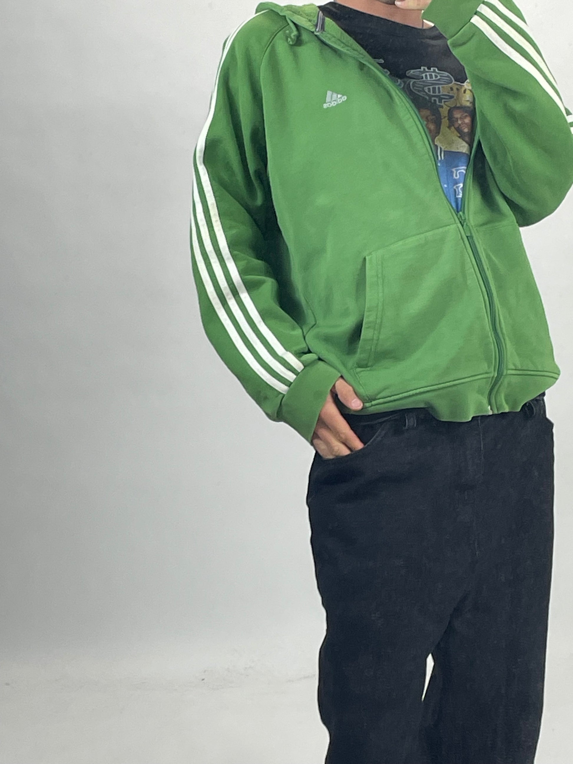 Adidas baggy green zip 3 stripes hoodie - RETRORAIMENTS